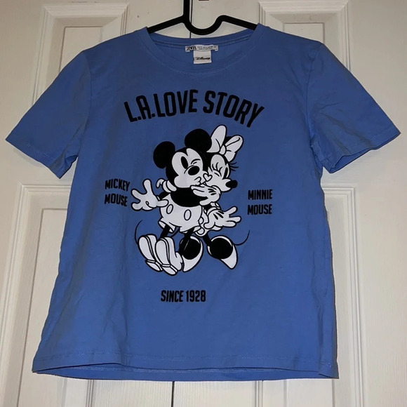 Zara  Disney Blue L.A Love story Minnie Mouse T-Shirt Sz S - Picture 7 of 12